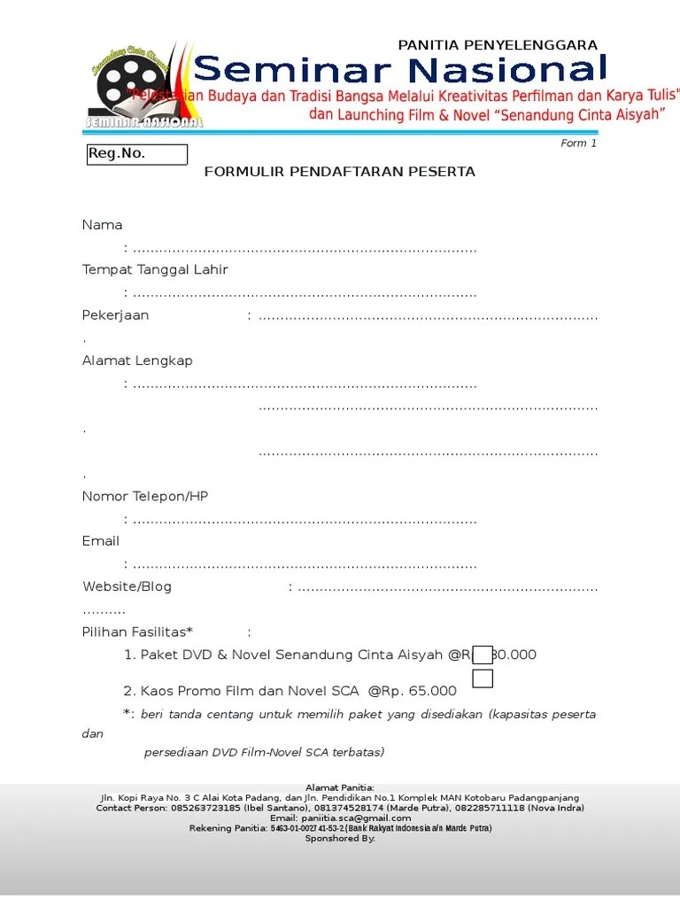 Formulir Pendaftaran Seminar Nasional | PDF