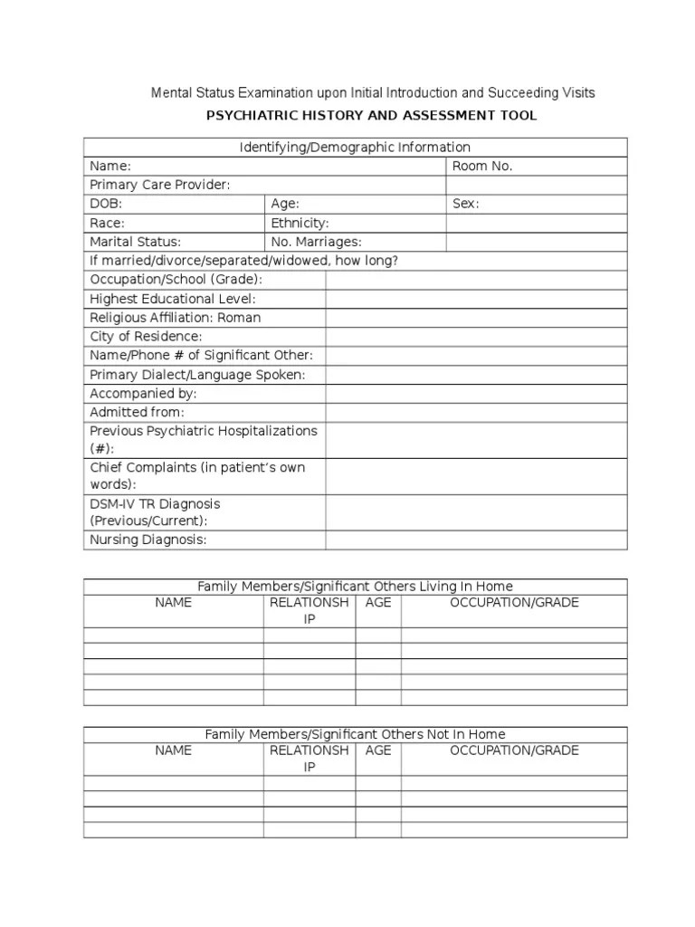 Mental Status Examination Template Hallucination Substance Abuse