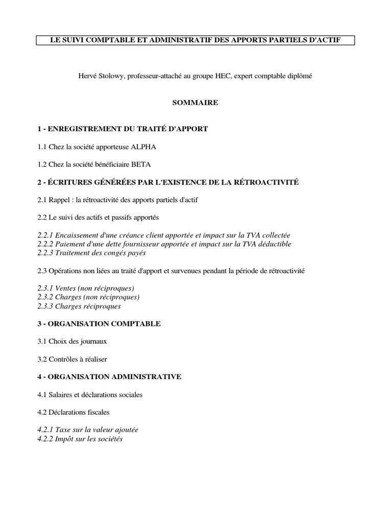 Apports Partiels d'Actif Salaires Facture