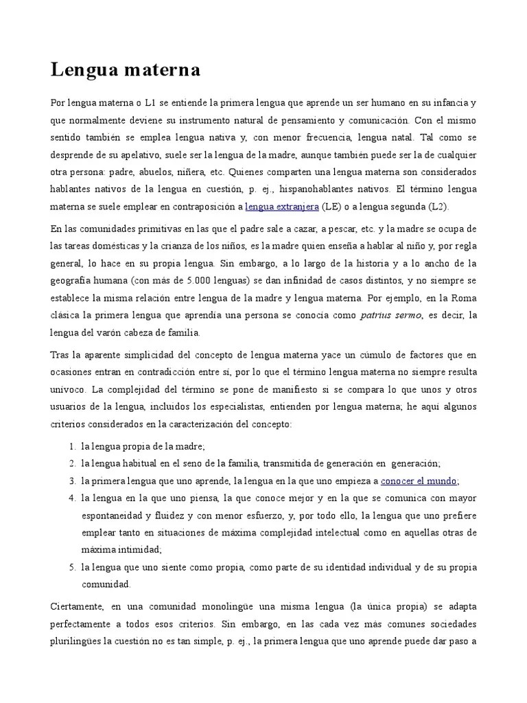 Concepto de Lengua Materna Educación lingüística Aprendizaje