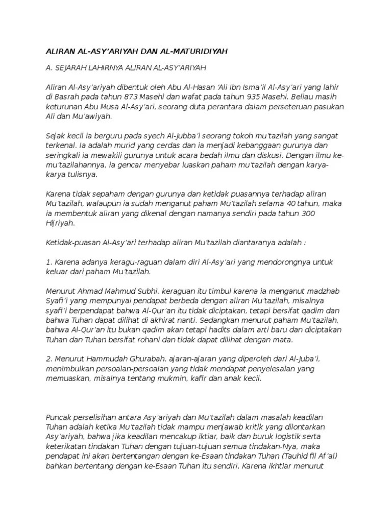 ALIRAN Asy - Ariyah Dan Muturidiyah | PDF