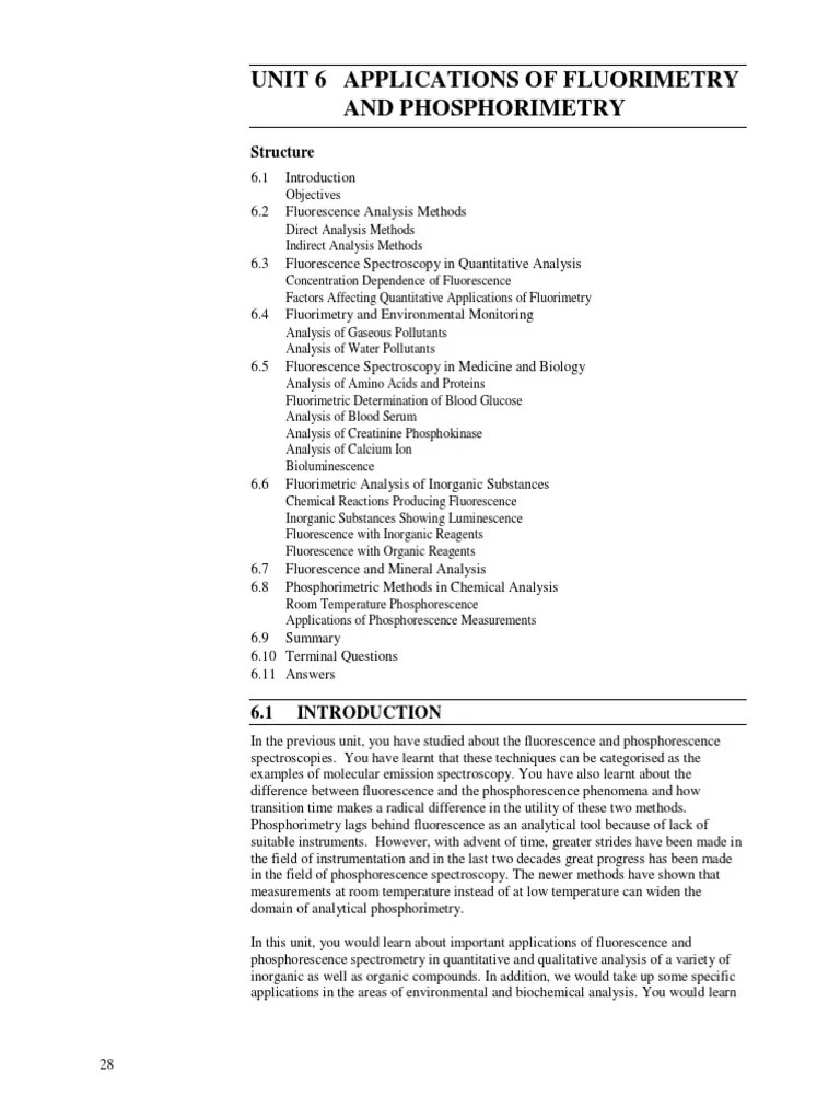 Unit 6 Applications of Fluorimetry and Phosphorimetry PDF