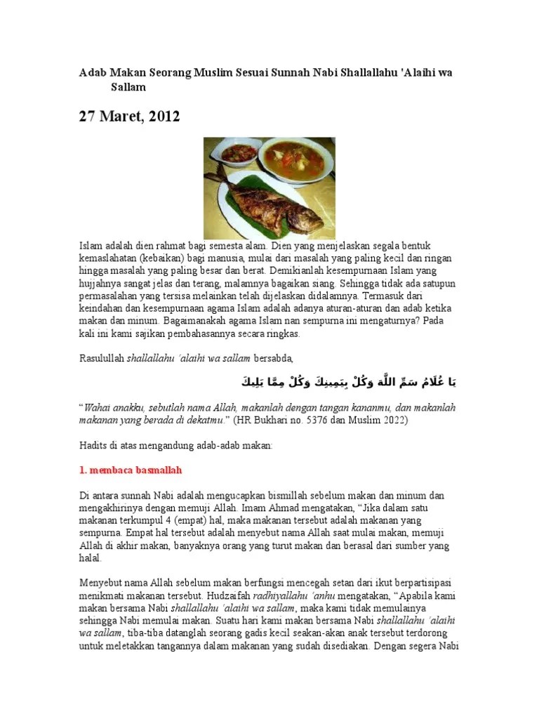 Adab Makan Seorang Muslim Sesuai Sunnah Nabi Shallallahu | PDF
