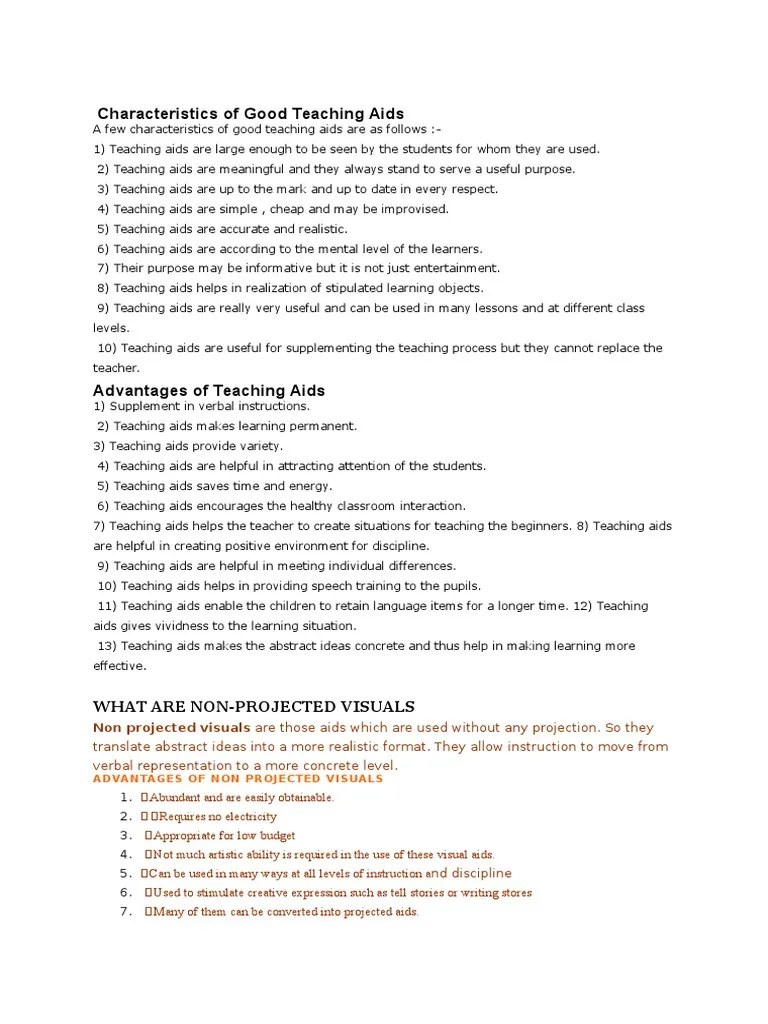 Characteristics of Good Teaching Aids PDF Teachers Learning