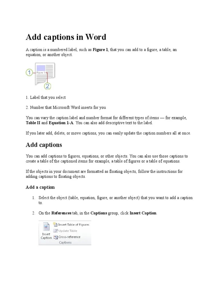 Add Captions in Word Microsoft Word Software