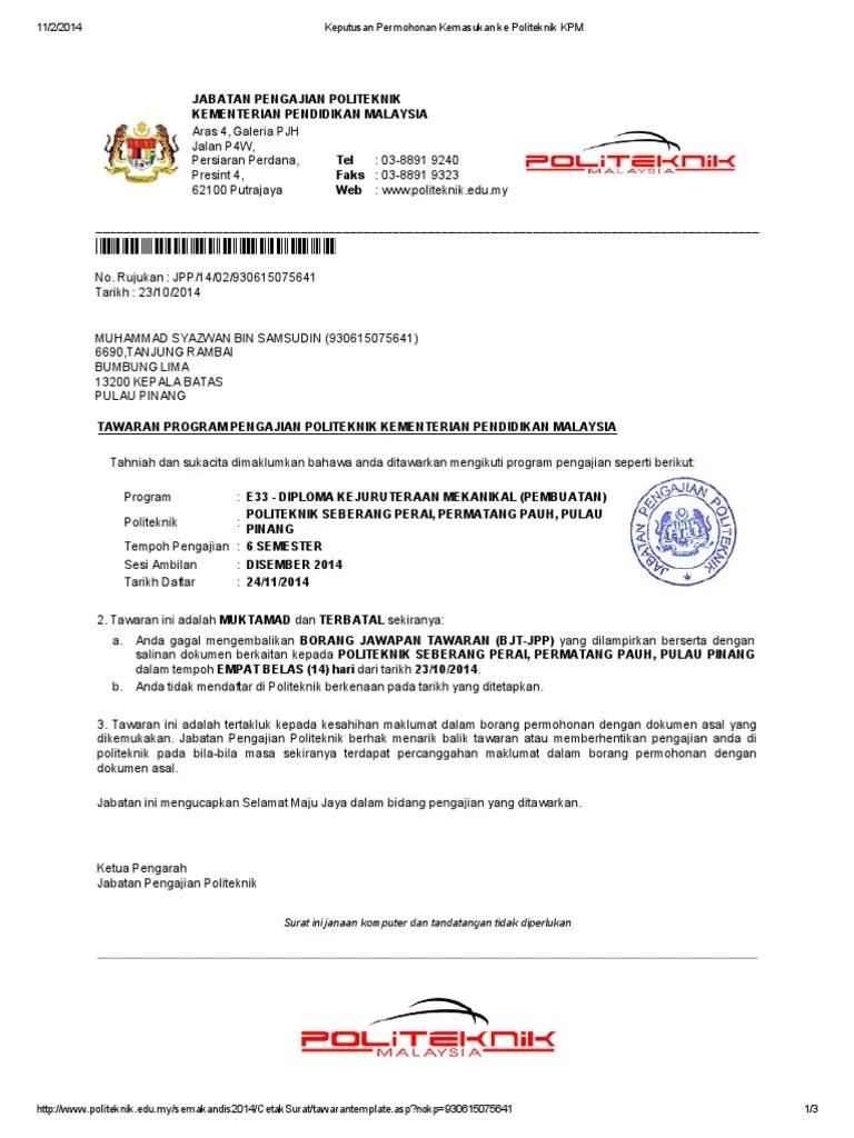 07.03.2022 · berpakaian etika pakaian politeknik mukah (formal) 2. Cetak Surat Tawaran Politeknik