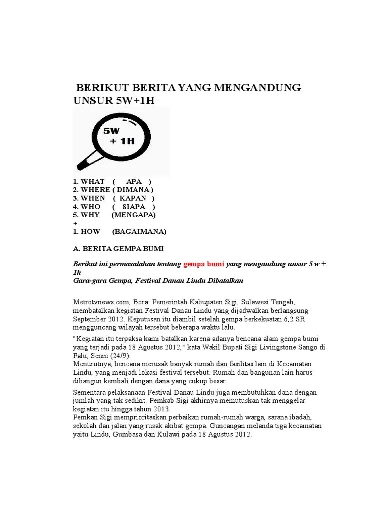 Berikut Berita Yang Mengandung Unsur 5w | PDF