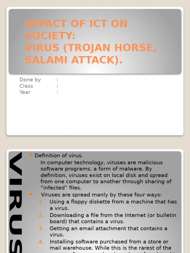 Virus (Trojan Horse, Salami Attack) Computer Virus Malware