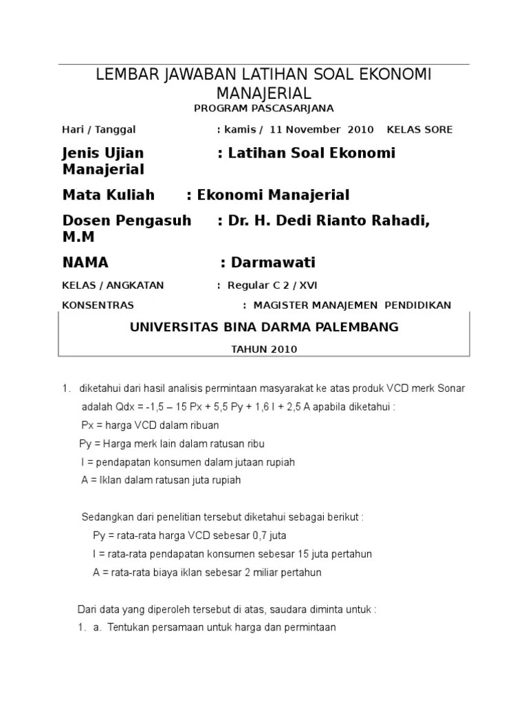 Soal Dan Jawaban Mata Kuliah Ekonomi Manajerial Kompas