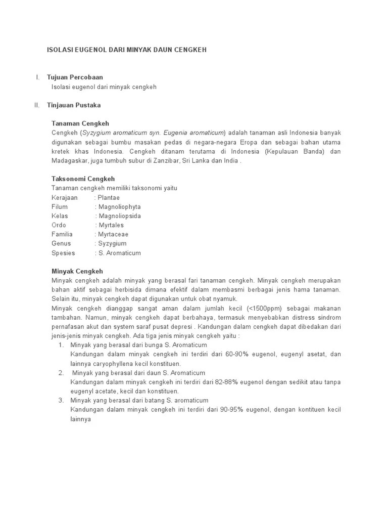 ISOLASI EUGENOL DARI MINYAK CENGKEH PDF