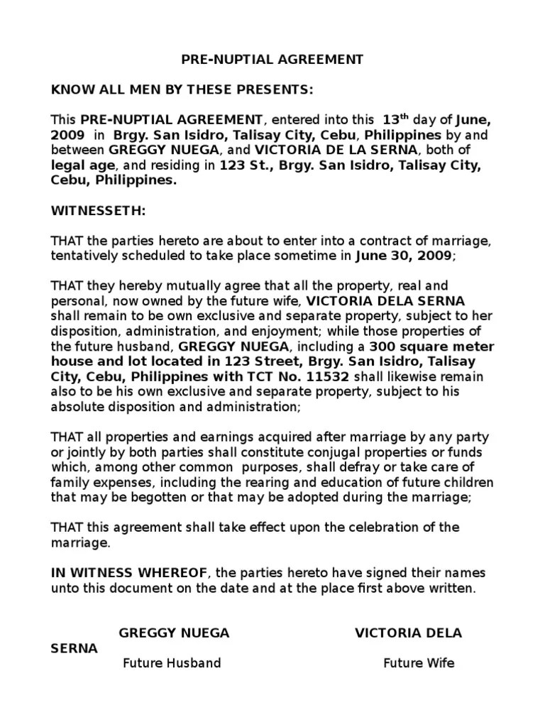 Pre Nuptial Agreement