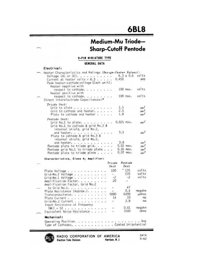 6BL8 Vacuum Tube Data Sheet PDF Nature