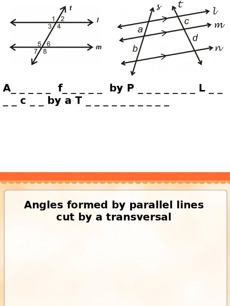 Angles formed by parallel lines cut by a transversal Angle Space
