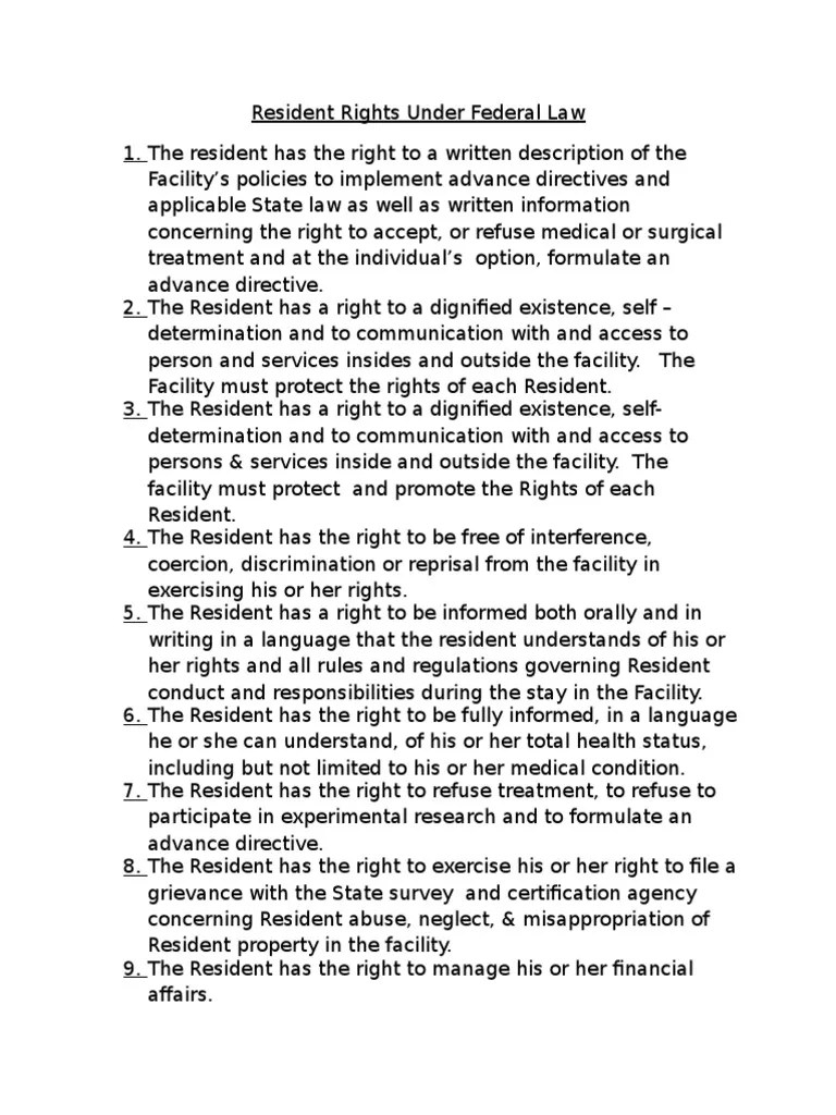 Resident Rights Under Federal Law PDF Medicare (United States