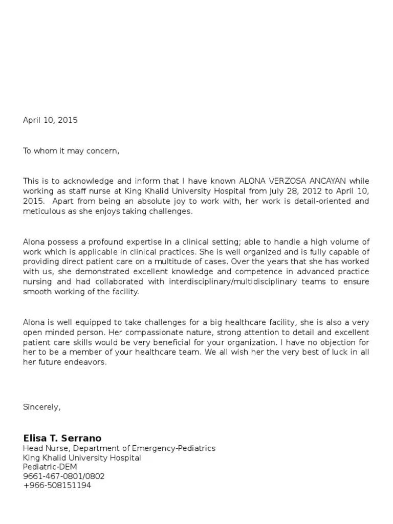 letter Nursing Health Care