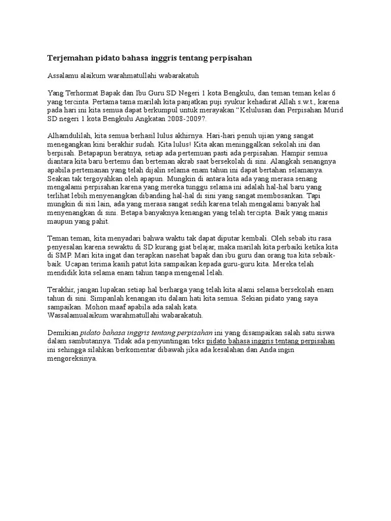 Teks Pidato Bahasa Inggris Tentang Perpisahan | PDF