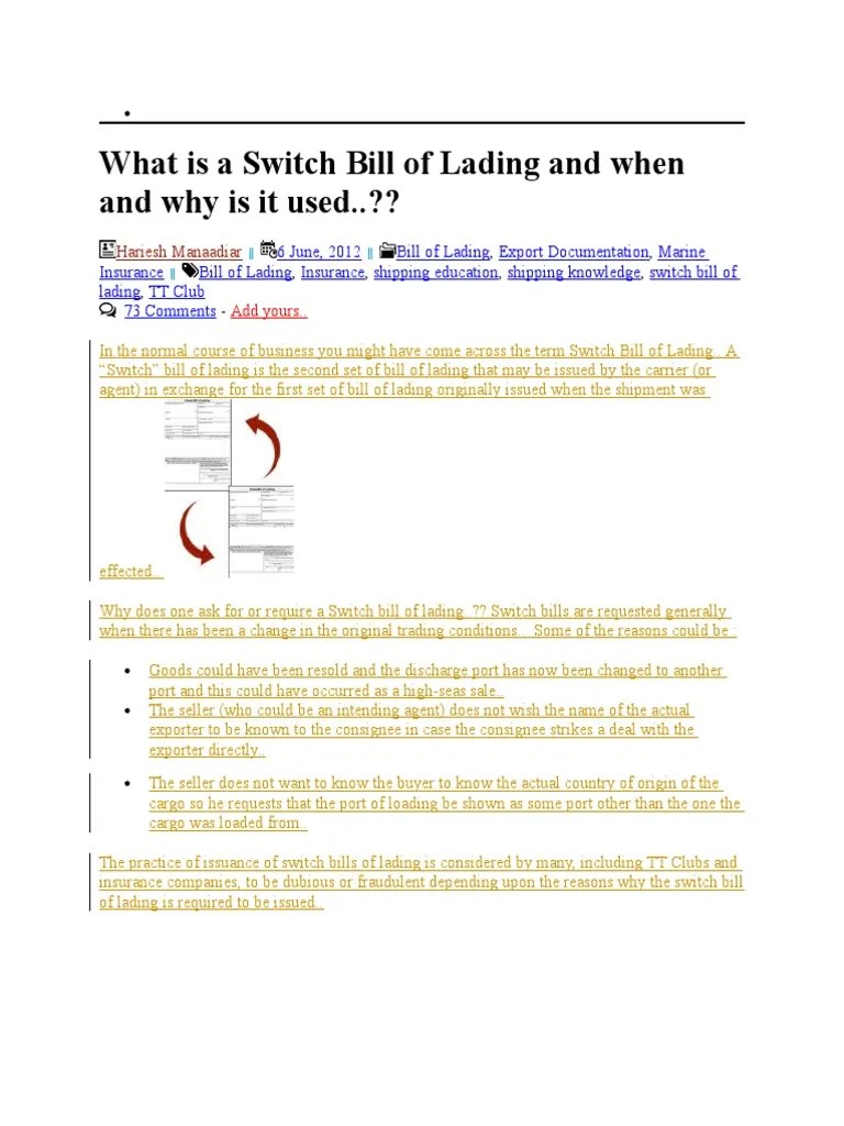 What is a Switch Bill of Lading and When and Why is It Used Bill Of