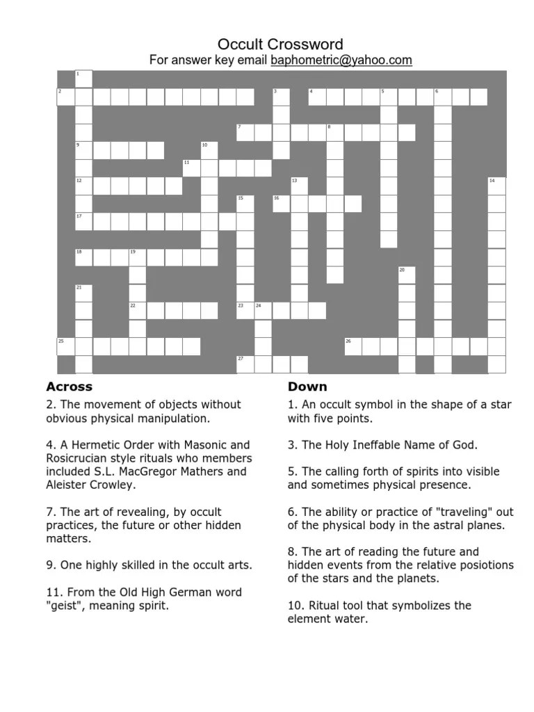 Occult Crossword Puzzle PDF Paranormal Religious Behaviour And
