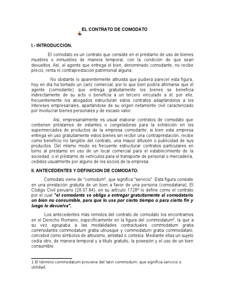 contrato de comodato en el codigo civil peruano