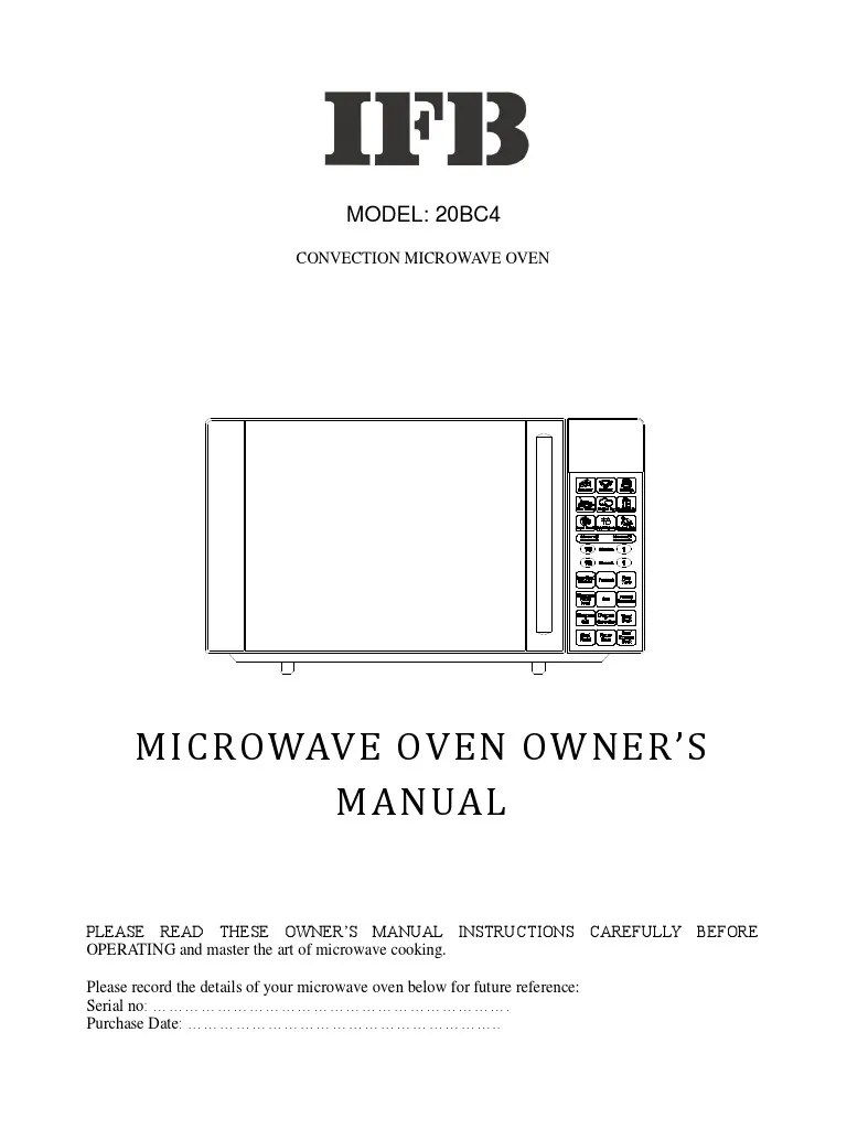 IFB Microwave Manual For 20BC4 PDF Cakes Pizza