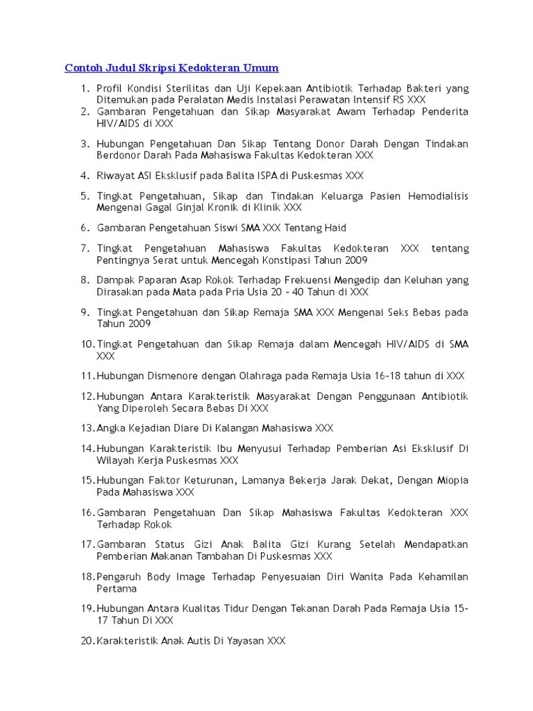 Contoh Judul Skripsi Kedokteran Umum | Pdf