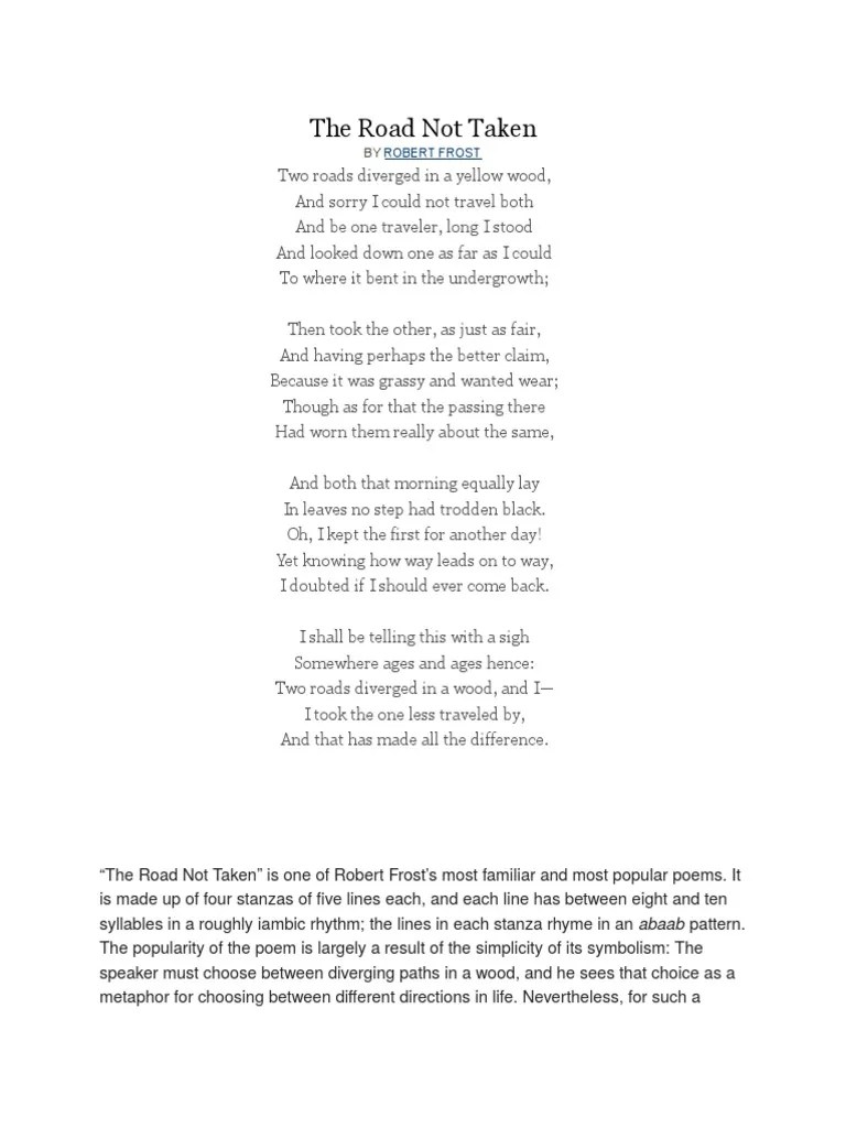 The Road Not Taken Metaphor Poetry