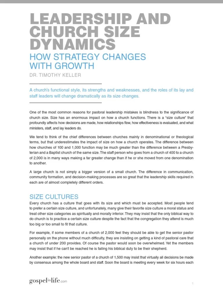 Leadership and Church Size Dynamics by Tim Keller Laity Tim Keller
