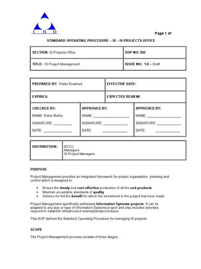 SOP Project ManagementV0.9 PDF Project Management Risk Management