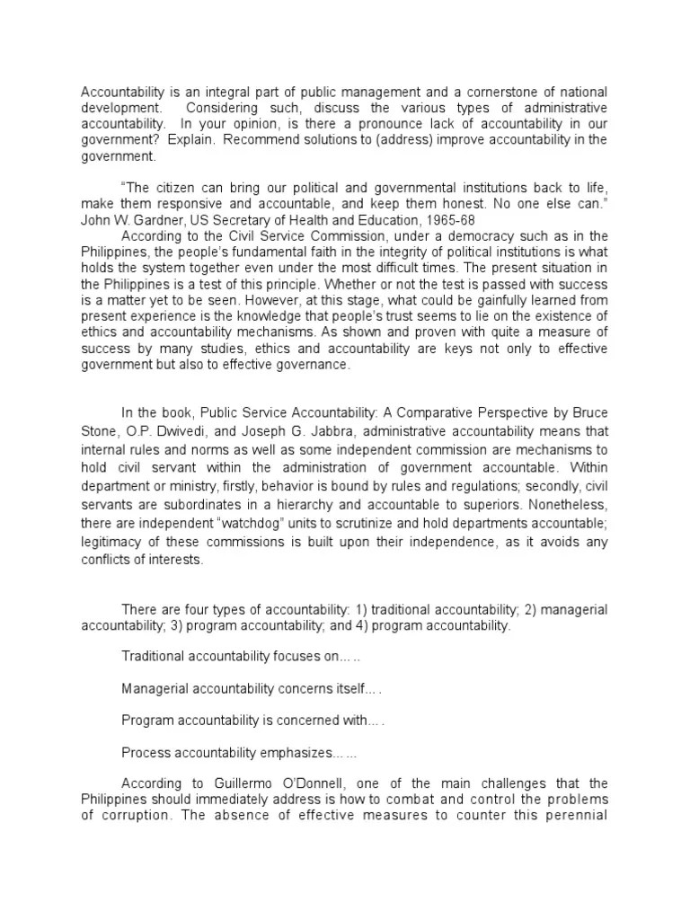 Essay On Accountability Accountability Political Science