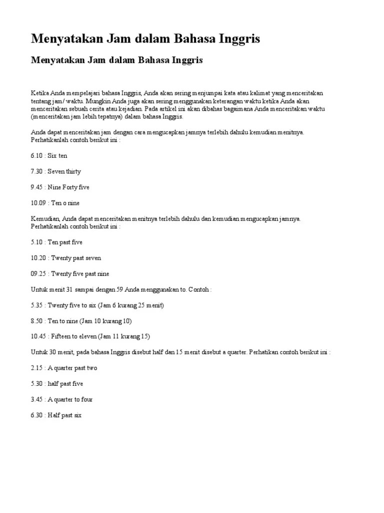 Menyatakan Jam Dalam Bahasa Inggris | PDF