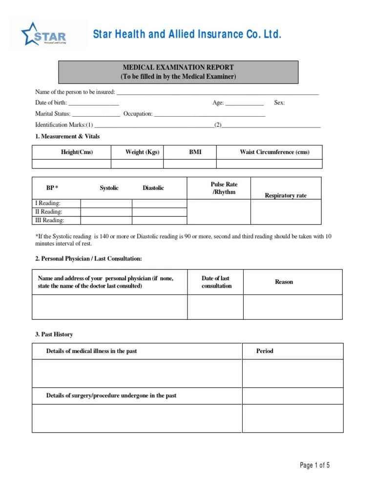 Pre Medical Examination Format (MER Form) PDF Physical Examination