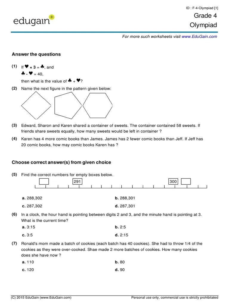 class 4 maths olympiad question papers course of olympiadtester has