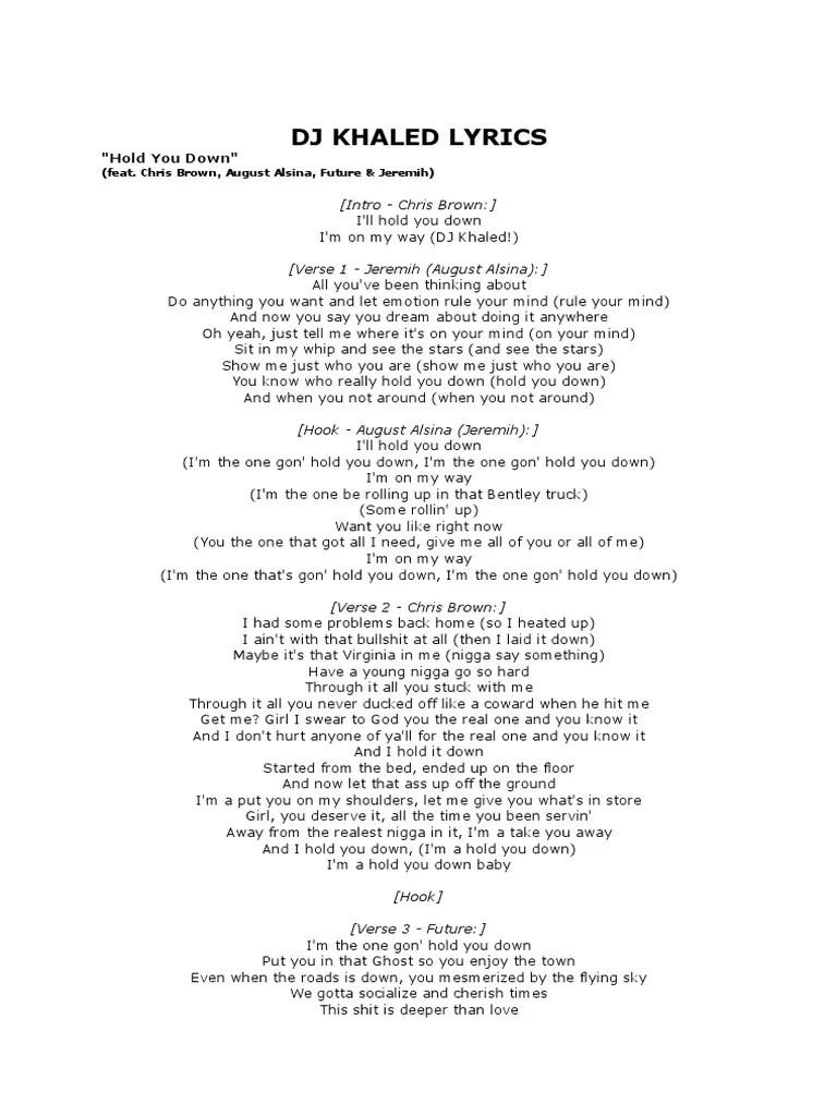 DJ Khaled Lyrics PDF Songs Written Leisure