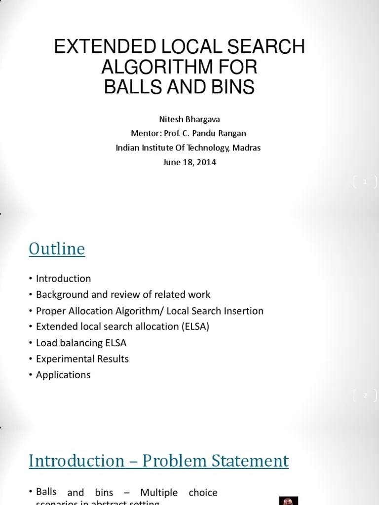 Extended Local Search Algorithm For Balls and Bins PDF Computer