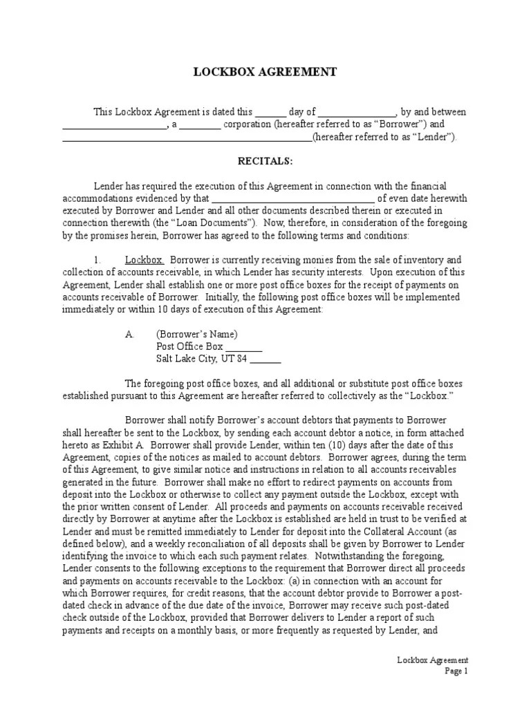 Lockbox Agreement Cheque Security Interest Free 30day Trial Scribd