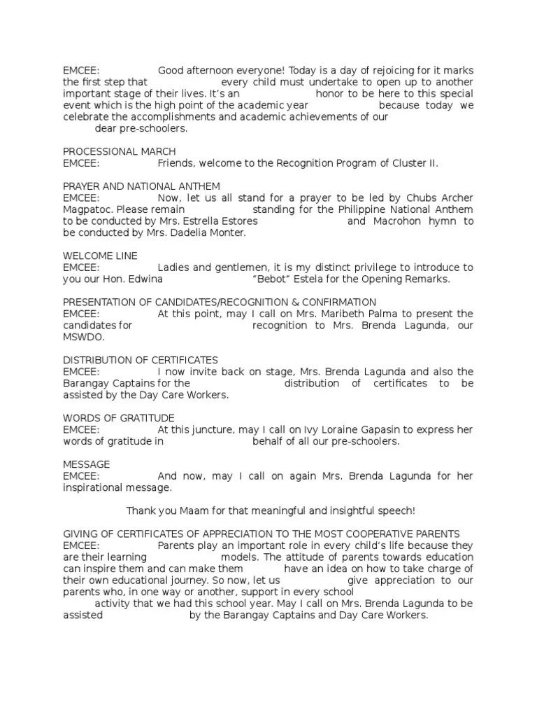 EMCEE Script for Graduation