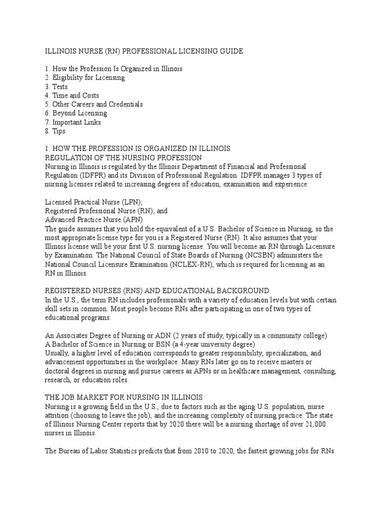 Illinois Nurse Professional Licensing Guide National Council
