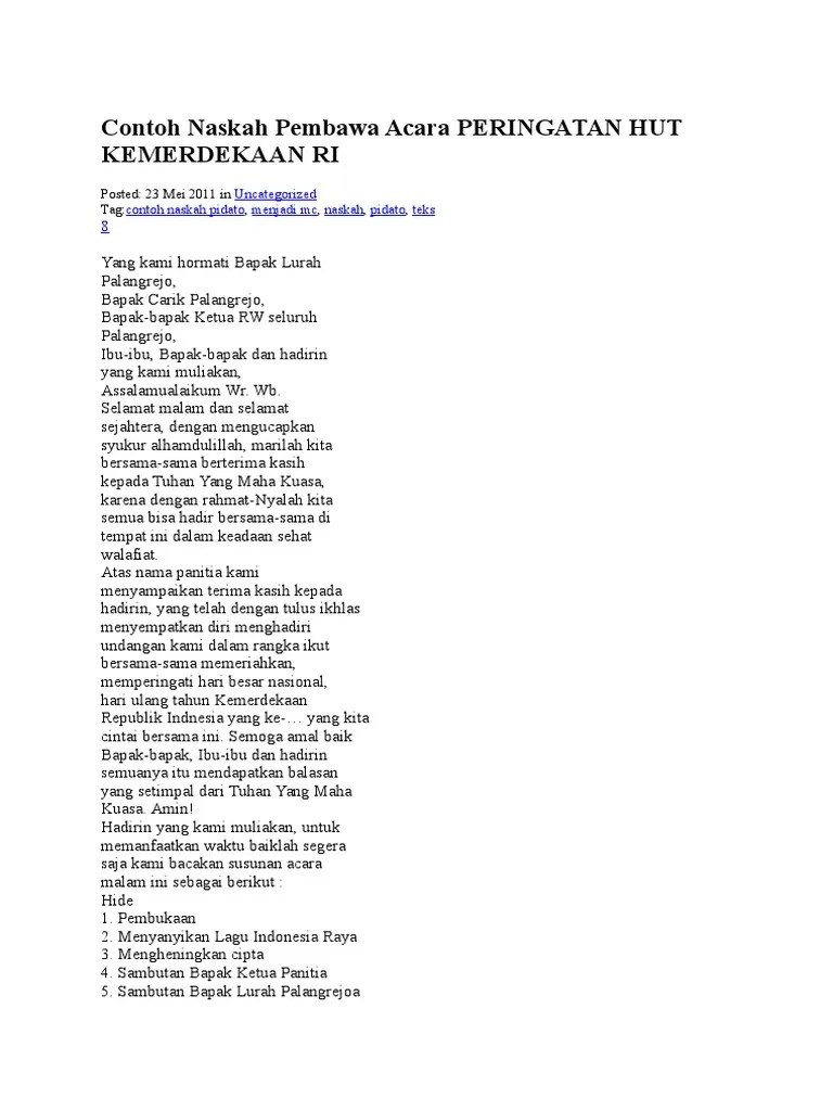 Contoh Naskah Pembawa Acara Peringatan Hut Kemerdekaan | PDF