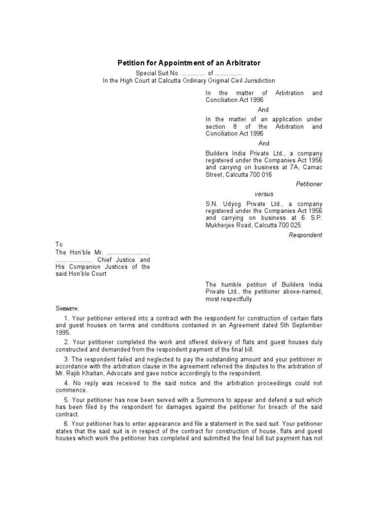 Petition for Appointment of an Arbitrator Arbitration Lawsuit
