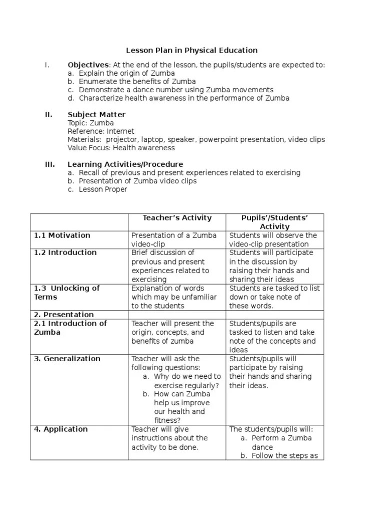 Lesson Plan in Physical Education PDF