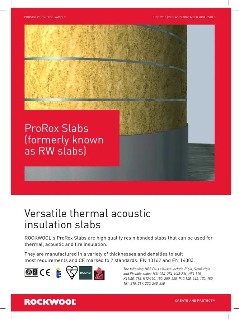 Rockwool Slab Data Sheet(ProRox Formerly RW Slab) Thermal Insulation