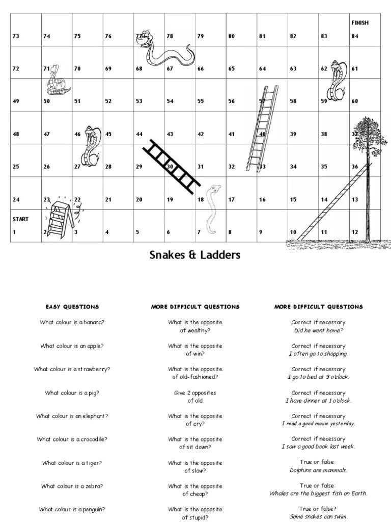 Game Snakes Ladders With English Game Questions and Instructions