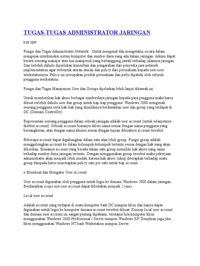 Tugas-Tugas Administrator Jaringan | PDF