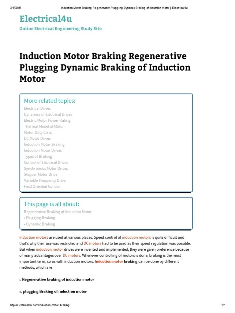 Induction Motor Braking Regenerative Dynamic Braking of Induction Motor