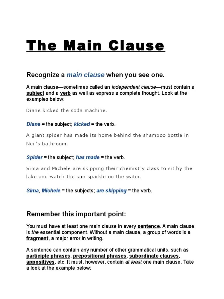 The Main Clause Phrase Verb