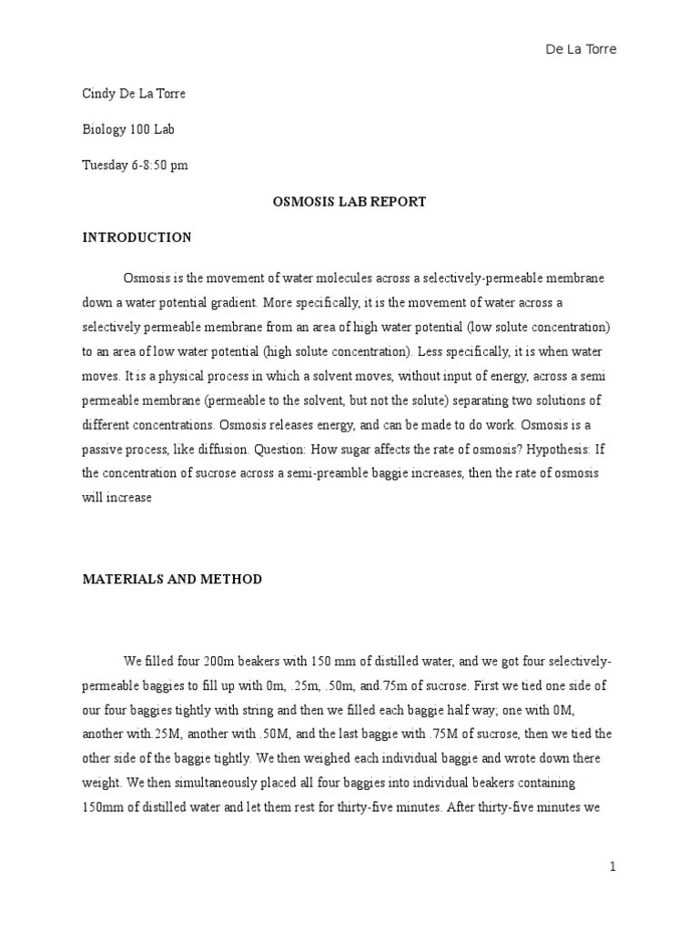 😝 Osmosis lab report. Osmosis Potato Lab Report Biology Research Paper