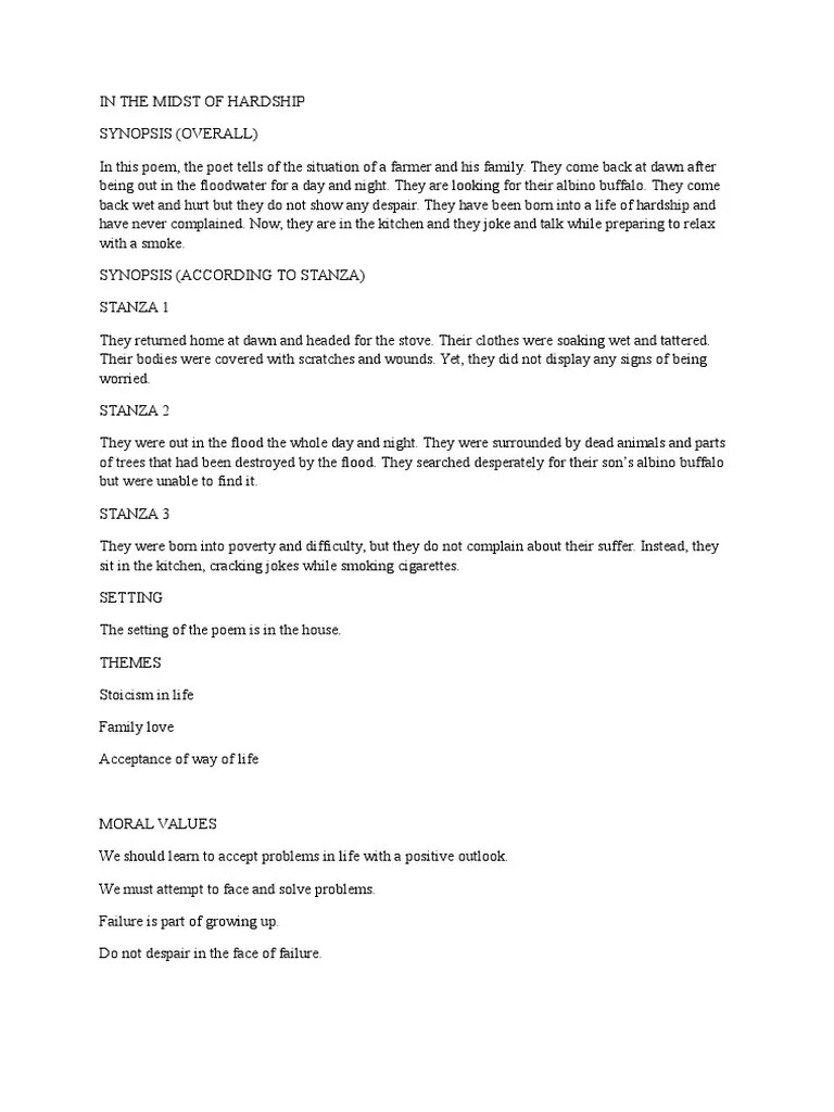 In the Midst of Hardship Notes Poetry