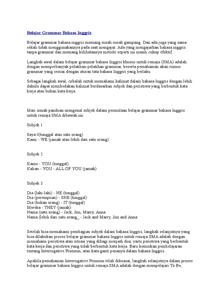 Belajar Grammar Bahasa Inggris Yuk Kita Belajar