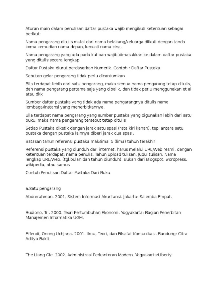 Aturan Main Dalam Penulisan Daftar Pustaka
