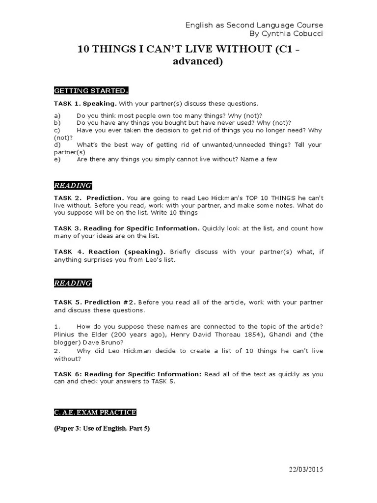 Essentials 10 Things I Can't Live Without PDF Languages